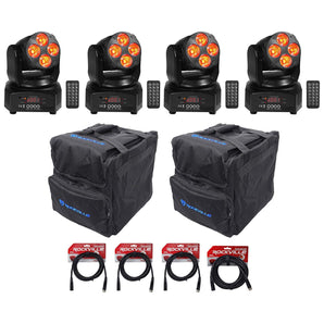 (4) Rockville RockOn-7 40w RGBW Moving Head Wash DMX Stage Club Light+Bag+Cables