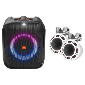 2) KICKER KMTC9 HLCD 9" 600w White Wakeboard Tower LED Speakers w/Horns+Partybox