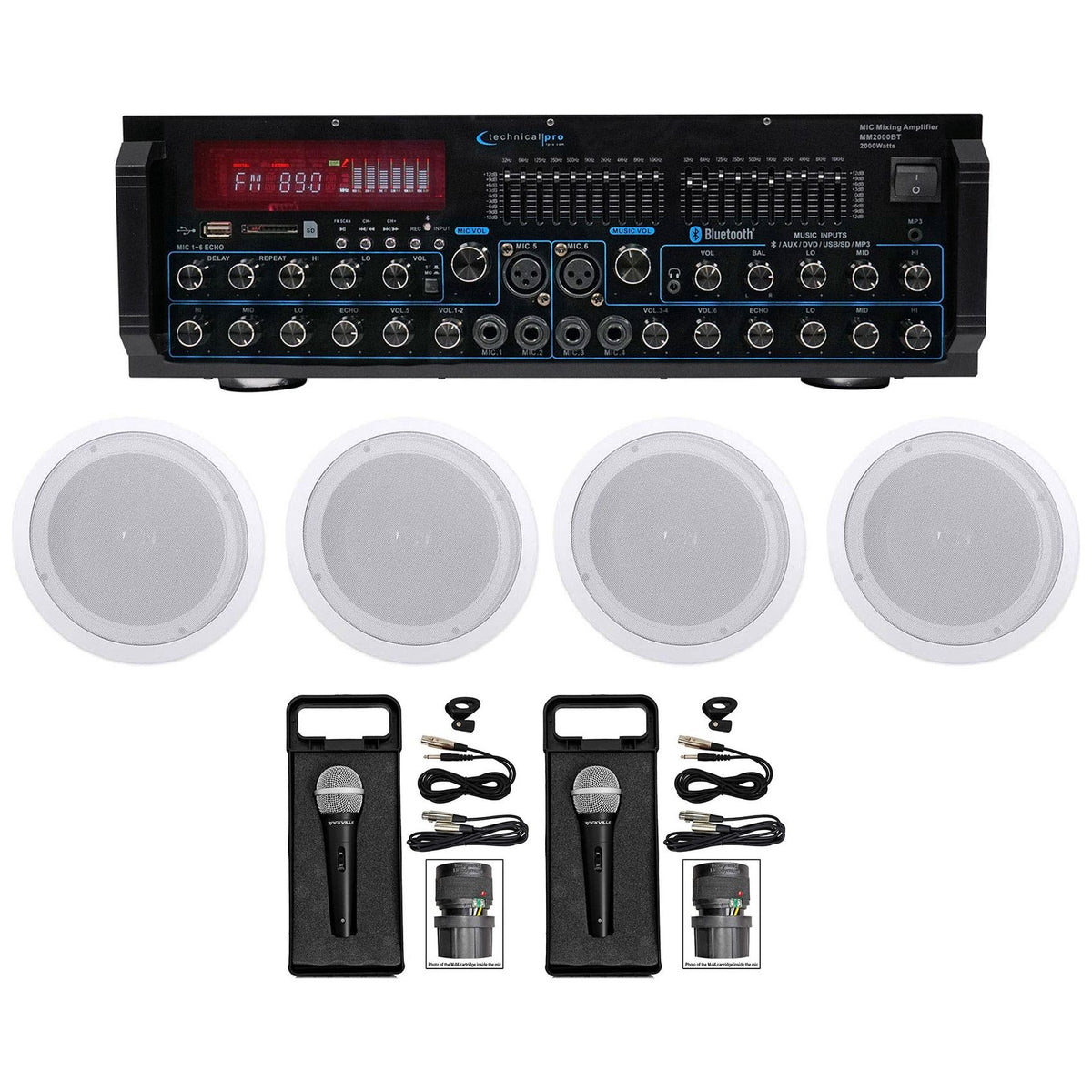 Technical Pro MM2000BT Bluetooth Karaoke Mixer System+(4) 8" Ceiling Speakers