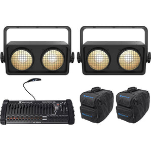 (2) Chauvet Shocker Dual Zone COB LED Blinder Stage Lights+Bags+DMX Controller