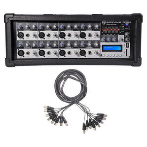 Rockville RPM85 2400w Powered 8-Channel Mixer, 5 Band EQ, Bluetooth+Snake Cable
