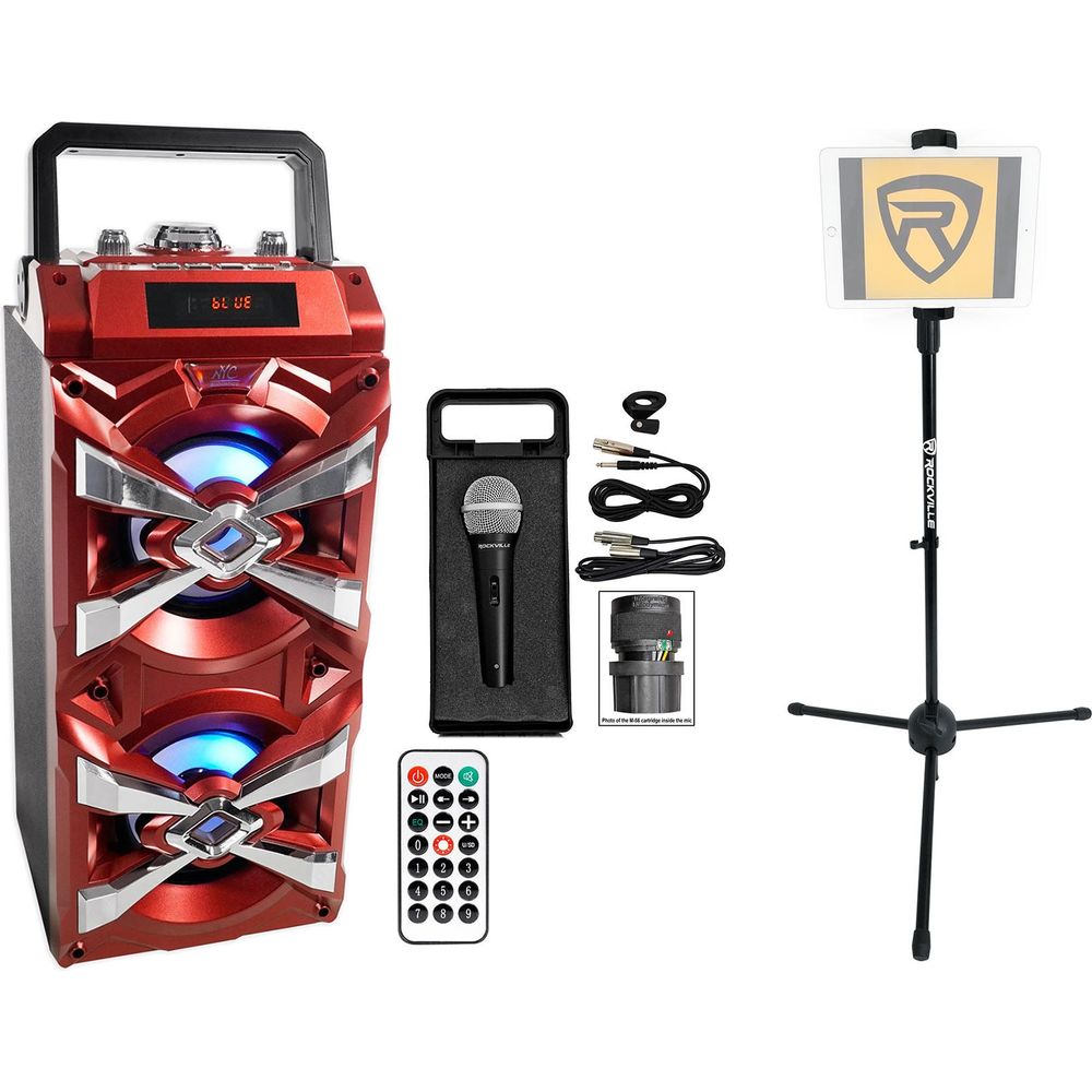 Bluetooth Karaoke Machine System with LEDs, Microphone, Remote & Stand