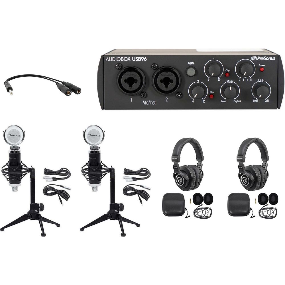 Soundcraft 8-Person Podcast Podcasting Recording Kit  w/Mics+Stands+Headphones - Rockville Audio