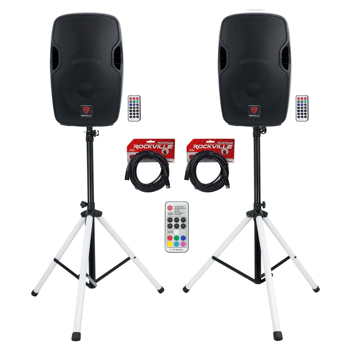 (2) BPA12 12" Powered 600W DJ PA Speakers w/Bluetooth+LED Stands+Cables