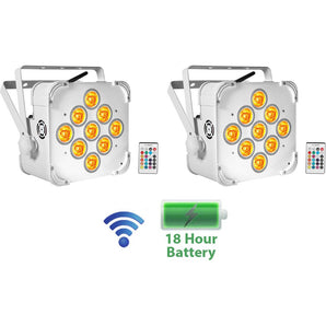 2) Rockville BEST PAR 60 White Rechargeable Wash Up-Lights Wireless DMX+RGBWA+UV