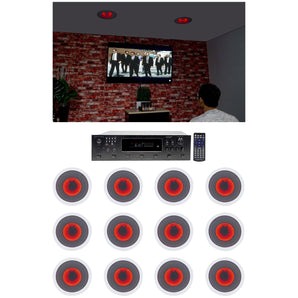 Technical Pro 6-Zone Home Theater Bluetooth Receiver+(12) 8" Red LED Speakers