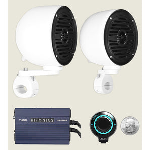 2) Rockville White 4" Tower Speakers+Hifonics Amp+Bluetooth For ATV/UTV/Cart
