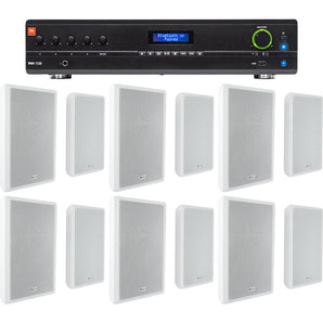 JBL Commercial Amplifier+(12) Slim White Wall Speakers for Restaurant/Bar/Cafe