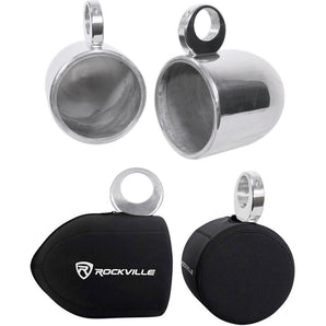 Pair Rockville MAC90S 8” Silver Aluminum Wakeboard Tower Speaker Pods+Covers