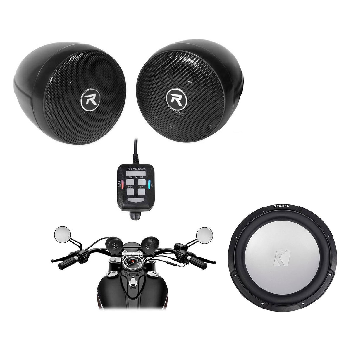 45KMF122 Marine Subwoofer with RockNRide Handlebar Bluetooth Speakers