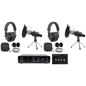 Rockville R-TRACK 2-Person Podcast Kit-Dynamic Mics+Stands+Filters+Headphones
