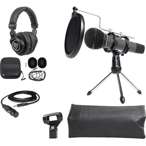 Audio Technica 1-Person PC Podcasting Podcast Bundle Microphone+Stand+Headphones