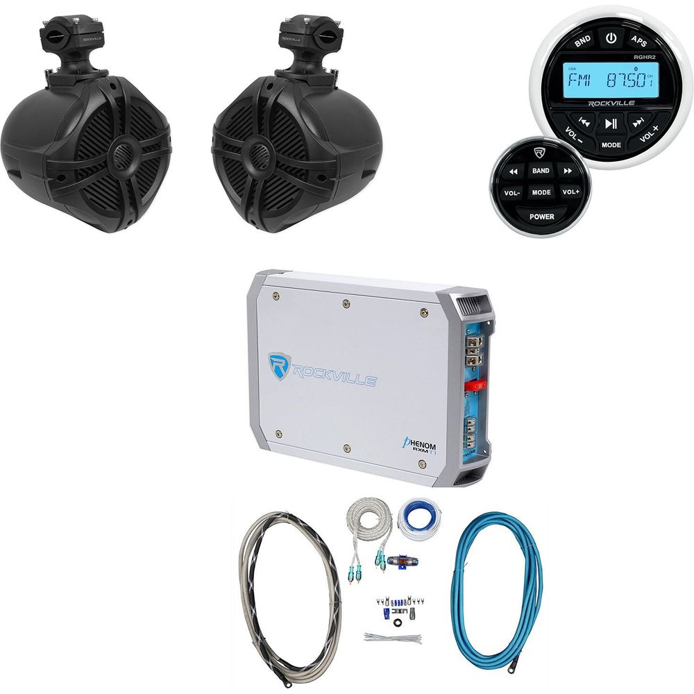 RWB70B Black 2-Pack + 2-Channel Marine Amplifier Bundle