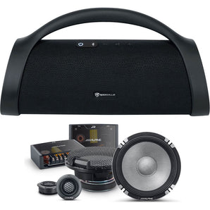 Pair Alpine R2-S652 6.5" High-Res Component Speakers+Portable Bluetooth Speaker