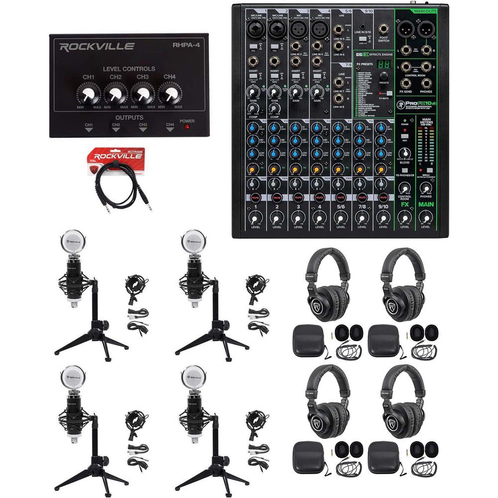 4-Person Podcast Recording Kit with ProFX10v3 Mixer and Desk Stands