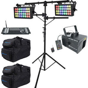 (2) American DJ Encore LP32 IP Wireless DMX Blinder Lights+Controller+Hazer+Bags
