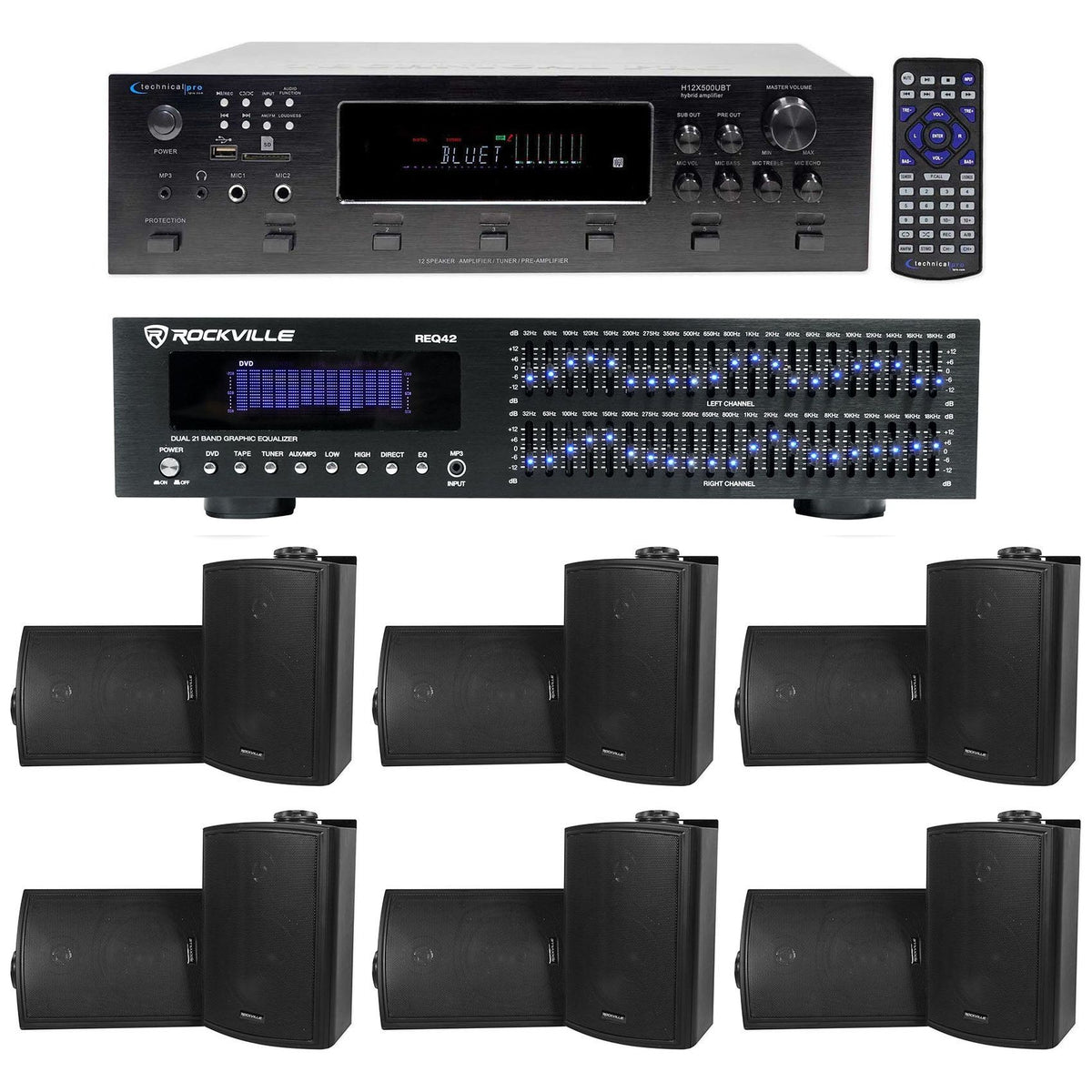 6000W 6-Zone Home Theater Bluetooth Receiver + (12) 5.25" Speakers + EQ