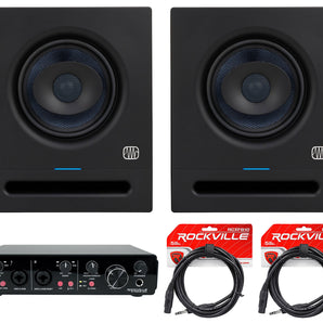 (2) Presonus Eris Pro 6 Powered 6" Studio Monitors Speakers + 2x2 USB Interface