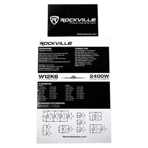 Rockville W12K6D2 V2 12" 2400 Watt Car Audio Subwoofer+Mono Amplifier+Amp Kit