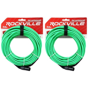 2 Rockville RCXFM50P-G Green 50' Female to Male REAN XLR Mic Cable 100% Copper