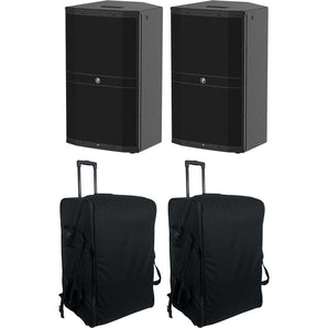 2) Mackie DRM215 15" 1600w Pro Powered DJ PA Speakers+Rolling Carry Cases Bags