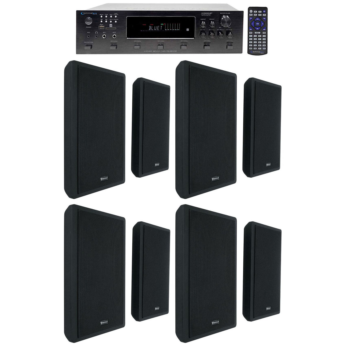 H12X500UBT 6-Zone Receiver & 4x RockSlim Black 5.25" Speaker Bundle