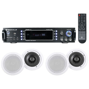Rockville RPA60BT 1000w Home Theater Bluetooth Receiver+ (4) In-Ceiling Speakers