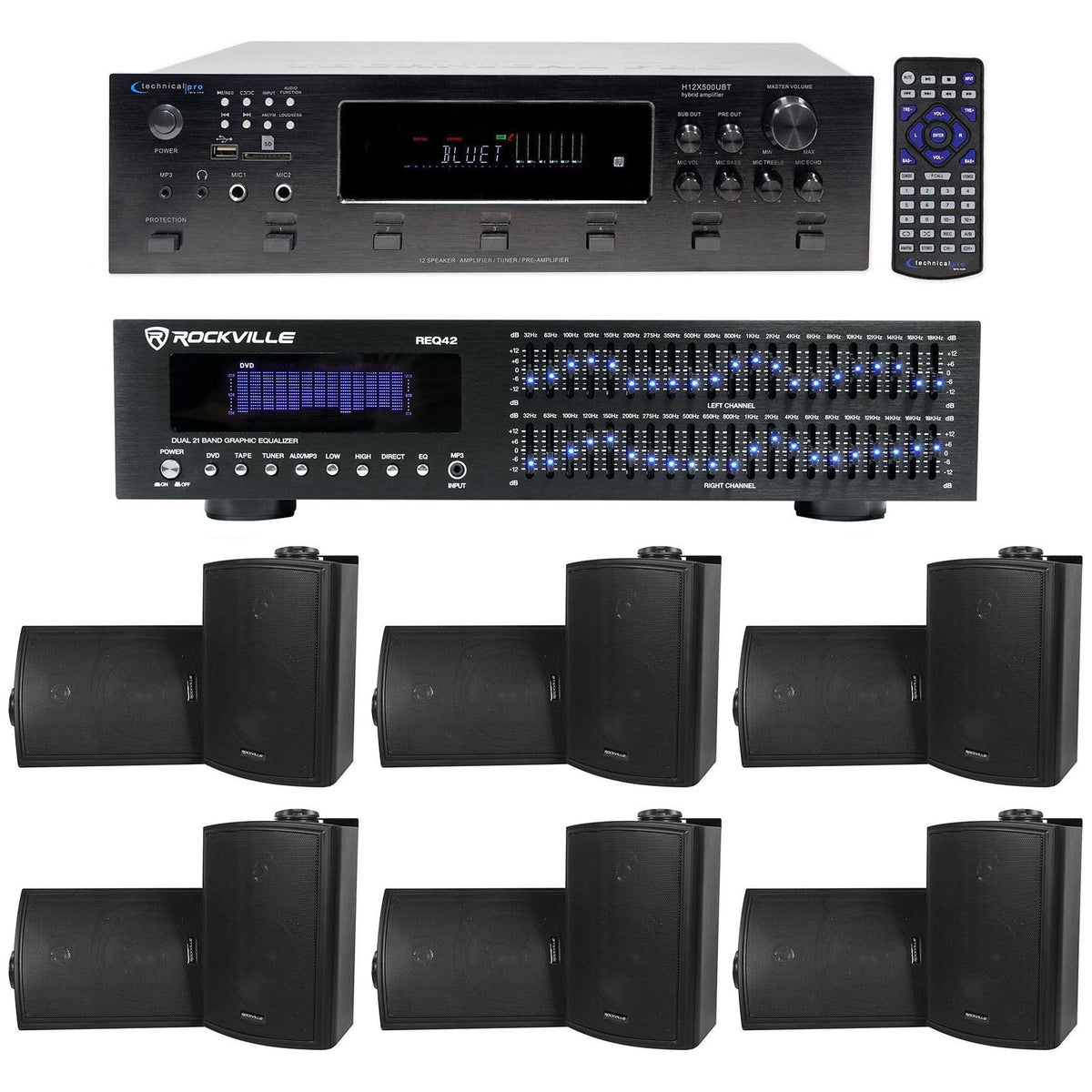 6000W 6-Zone Home Theater Bluetooth Receiver + (12) 5.25" Speakers + EQ