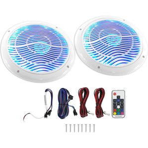 (4) Rockville RMC65LW 6.5" 1200w White Marine Speakers w/Multi Color LED+Remote