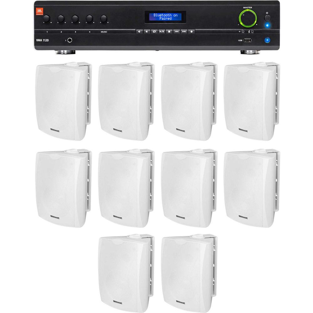 VMA1120 Amplifier + (10) 6.5" White WET-6W Wall Speakers Bundle