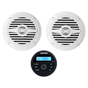 KICKER KMC2 Gauge Hole Digital Media Receiver w/Bluetooth+(2) 4" White Speakers