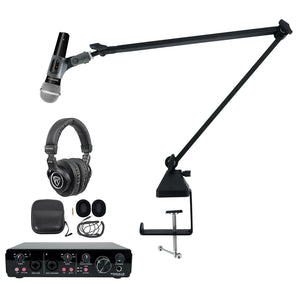 Rockville R-TRACK 2x2 1-Person Podcast Kit w/Dynamic Microphone+Boom+Headphones