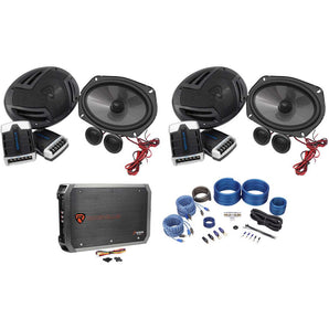 (2) Pairs Rockville RV69.2C 6x9" Component Car Speakers+4-Channel Amp+Wire Kit