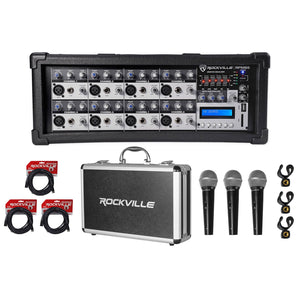 Rockville RPM85 2400w Powered 8 Channel Mixer/USB/EQ/Effects/Bluetooth+Mics+Case