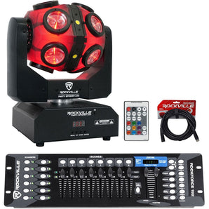 Rockville Party Spinner LED RGBW Moving Head Stage/DJ Light+DMX Controller+Cable