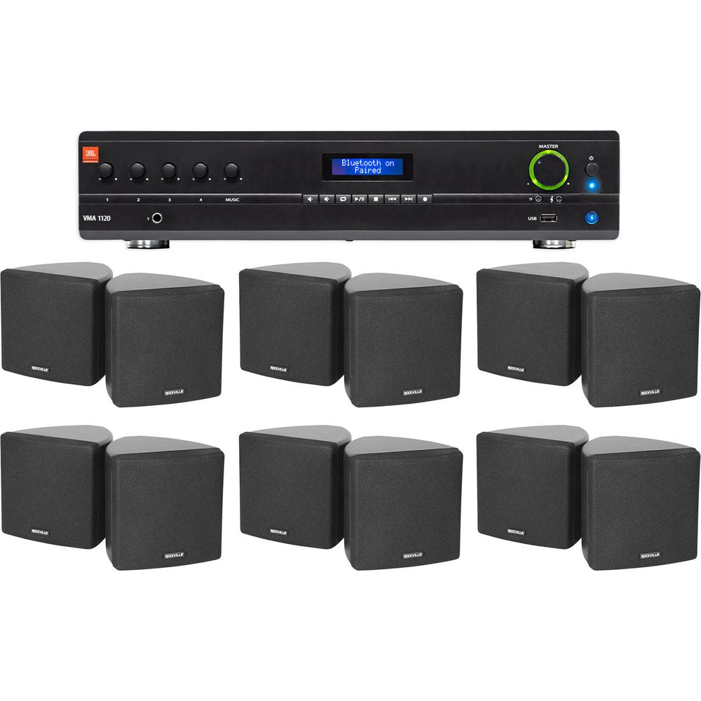 VMA1120 Commercial Amplifier + (12) Cube 3.5" Black Wall Speakers