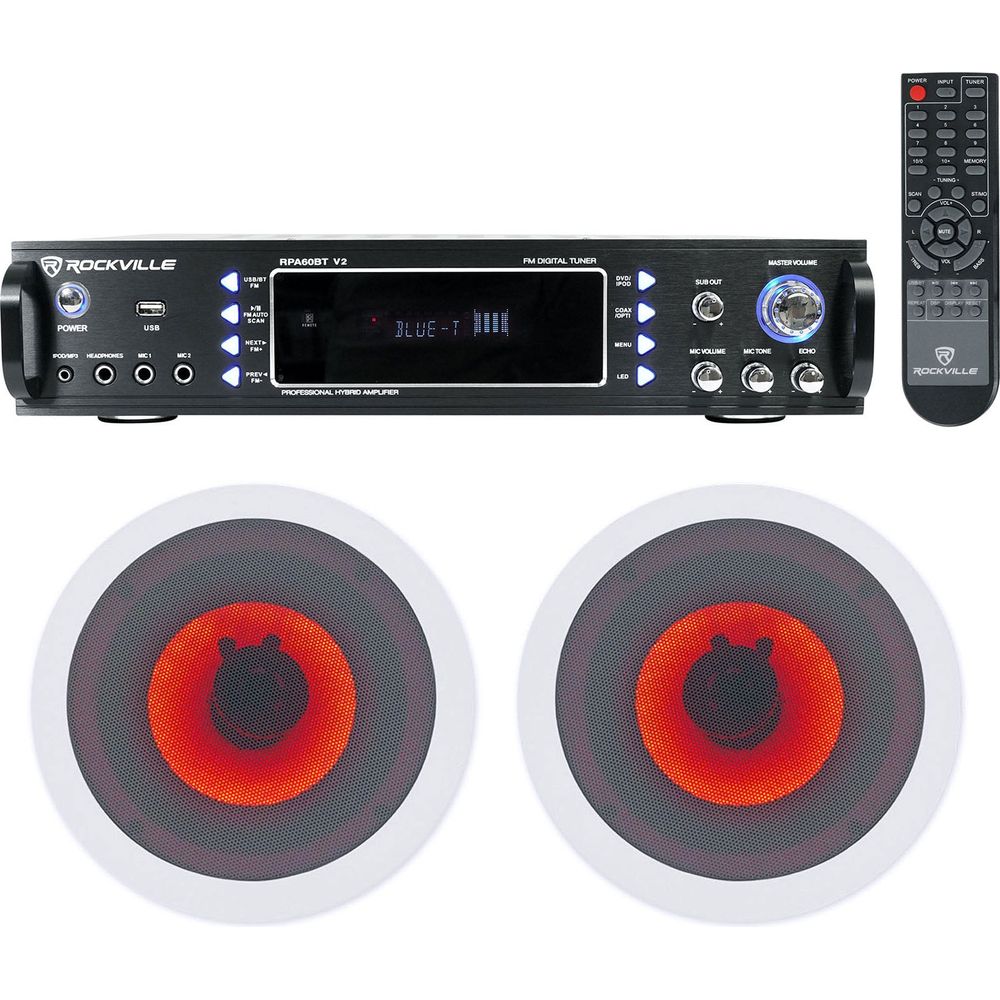 1000W Home Theater Bluetooth Receiver+(2) In-Ceiling 6.5" LED Speakers