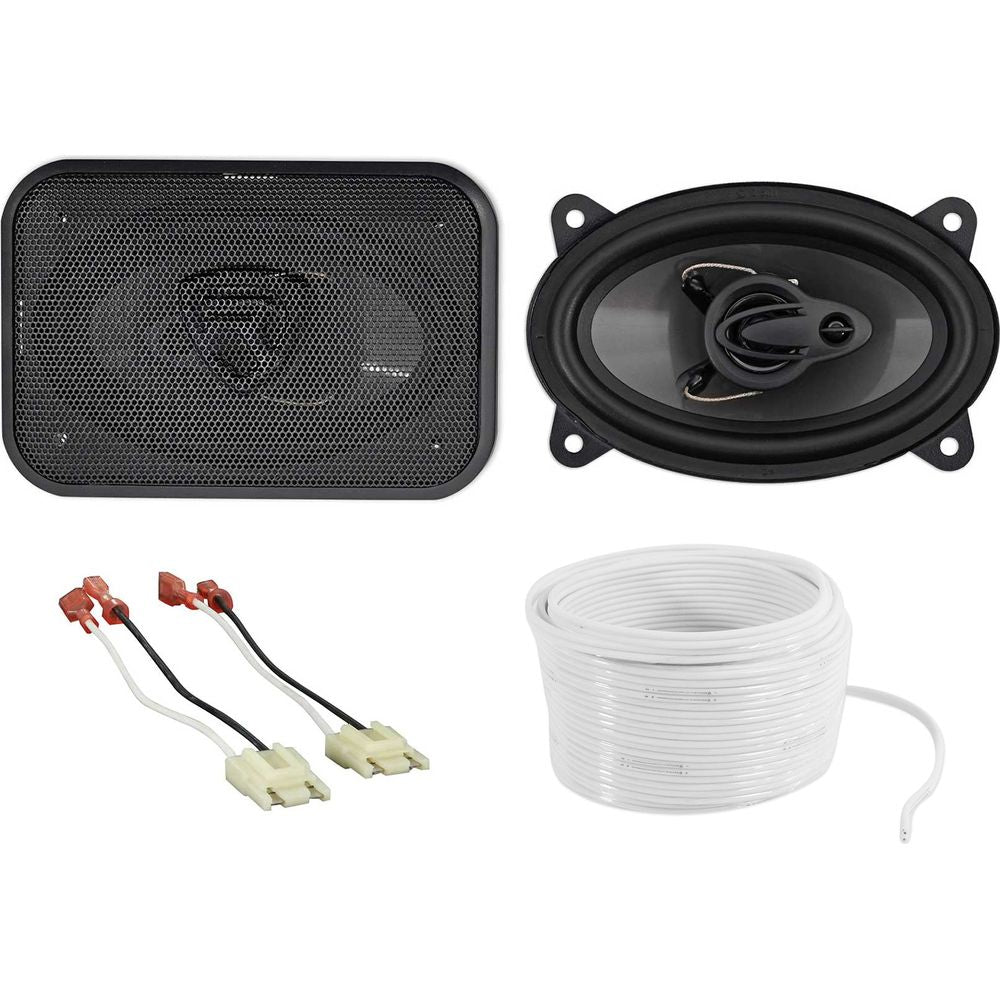 RV46.3A 4x6 Car Speakers + Speaker Harness & 50' OFC Wire Bundle
