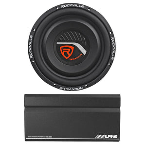 Rockville W10T4-S2 10" Shallow Car Subwoofer 2-Ohm Sub+Alpine Mono Amplifier