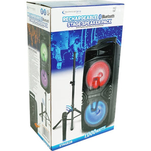 (2) Technical Pro Dual 8" Wireless Linking Rechargeable LED Speakers+Stands+Mics