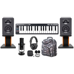 M-Audio Recording Kit with USB Mic+Headphones+Controller+Monitors+Stands+CAMOPACK
