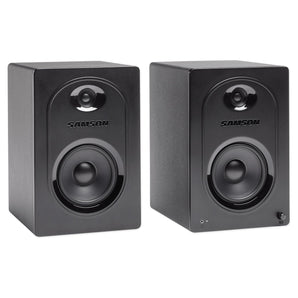 Pair Samson M50 5" Powered Studio Reference Monitors+Speaker Stands+Iso Pads
