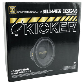 Kicker 50GOLD124 Limited Edition Gold Comp 500w 12" Car Subwoofer+Mono Amplifier