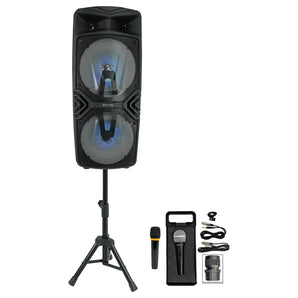 Technical Pro Dual 8" Rechargeable Karaoke Machine System Bundle with Stand & (2) Microphones