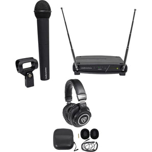 Audio Technica ATW-902a Wireless Handheld Microphone Mic + Samson Headphones