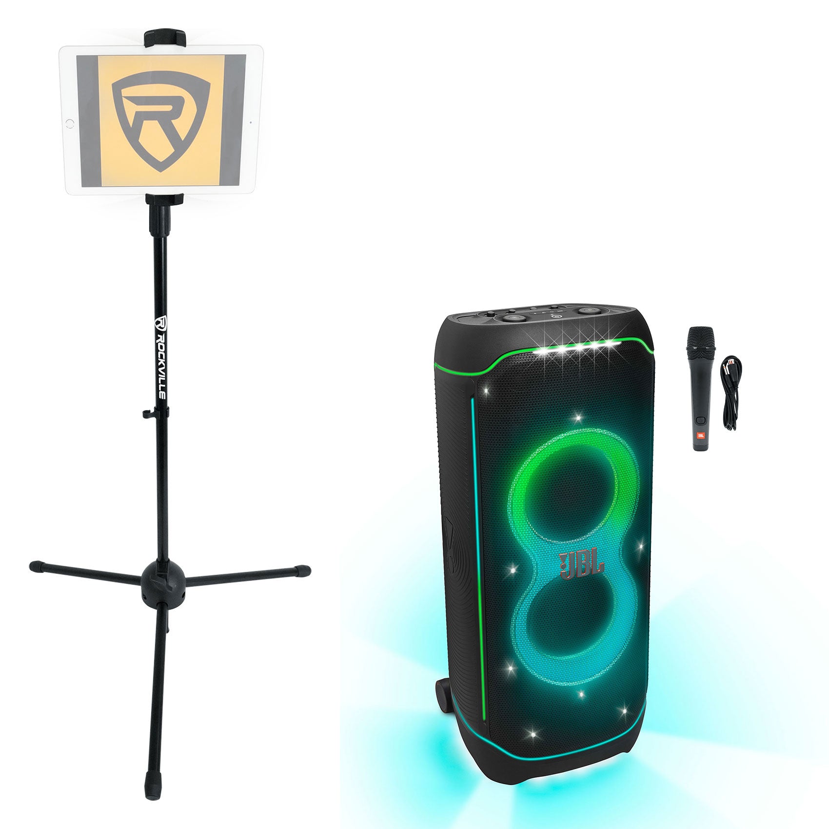 JBL Partybox Encore Essential Portable Karaoke Machine System w LED+Tablet  Stand