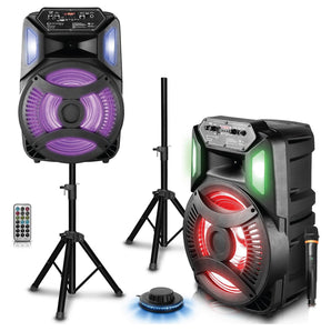 Technical Pro CLUB12 12" Rechargeable Bluetooth Speakers+Stands+Remote+Mic+Light