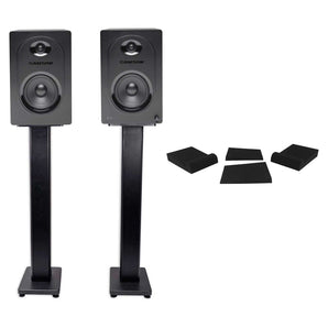 Pair Samson M50 5" Powered Studio Reference Monitors+Speaker Stands+Iso Pads