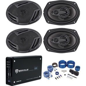 (4) Rockville RV69.4A 6x9" 4-Way Car Speakers+4-Channel Amplifier w/Volt Meter