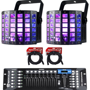 (2) American DJ MINI DEKKER LZR Derby/Strobe Effect Lights+DMX Controller+Cable
